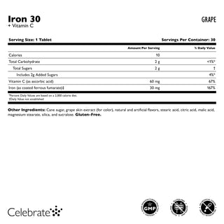 Ferro 30 mg + Vitamina C, Masticabile, Grape