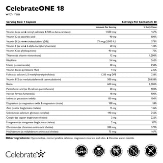 CelebrateONE 18 Multivitaminico bariatrico una volta al giorno con Ferro, Capsule