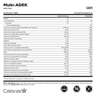 Multi-ADEK Vitamine avec 60mg Fer A mâcher, Grape 