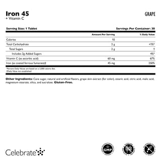 Fer 45 mg + Vitamine C A mâcher Comprimés, Grape 