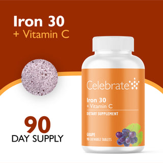 Ferro 30 mg + Vitamina C, Masticabile, Grape 